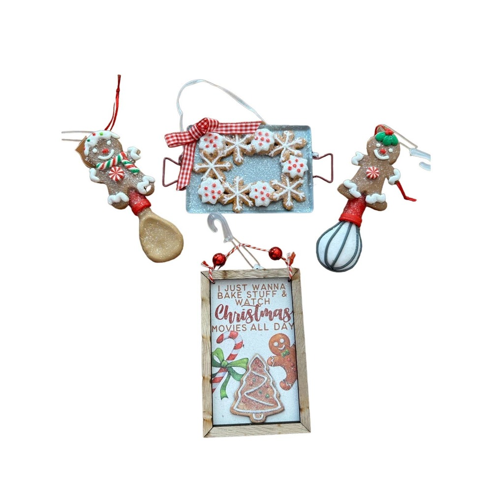 Gingerbread spoon,whisk, cookie tray, & sign NWT